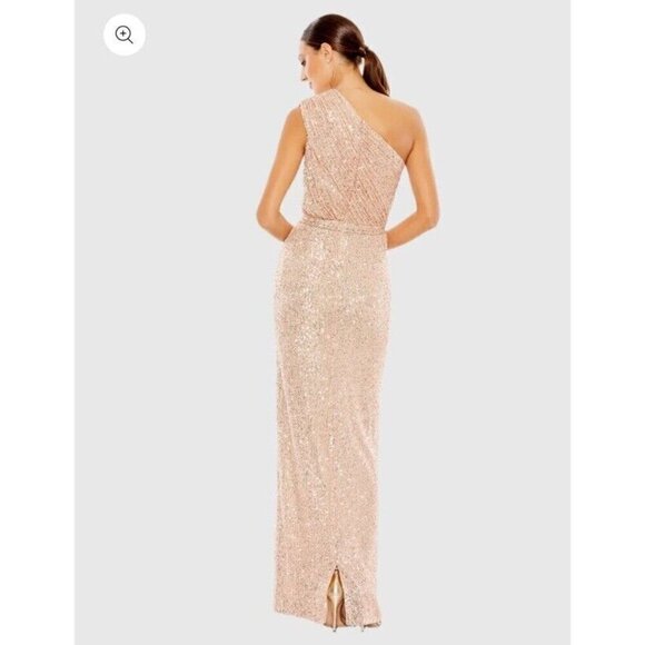 MAC DUGGAL Womens Size 0 Gold SEQUINED RUCHED 1 SHOULDER Formal GOWN Dress 26694 - Picture 4 of 11